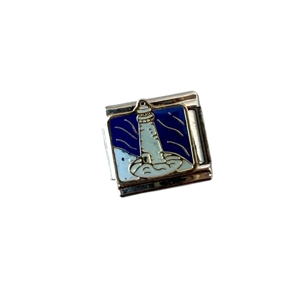 Lighthouse Blue Nautical Italian Charm Bracelet Link 9mm Stainless Steel Y2K NEW